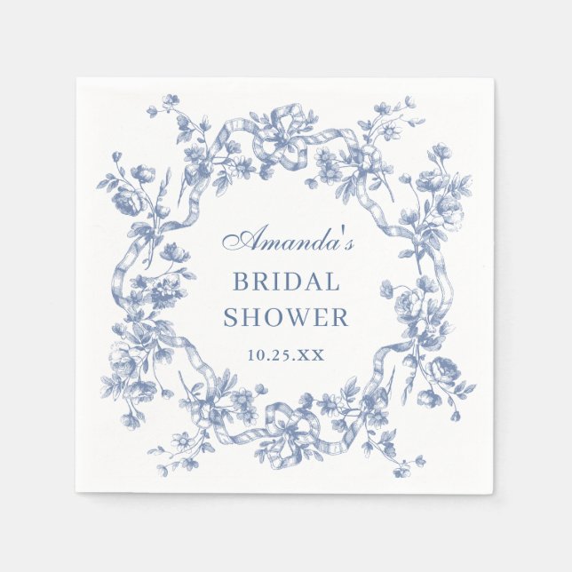 Viktorianisches Verziertes Grace Blue Floral Braut Serviette (Vorderseite)