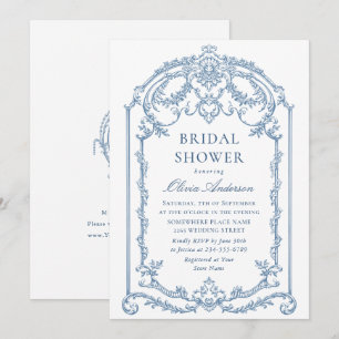 Viktorianisches Verziertes Grace Dusty Blue Brautp Einladung