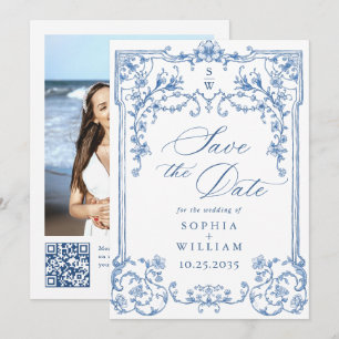 Viktorianisches Verziertes Grace Floral Blue Weddi Save The Date