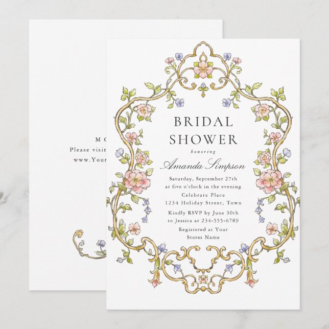 Viktorianisches Verziertes Grace Floral Brautparty Einladung (Vorne/Hinten)