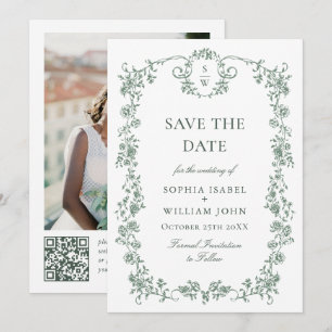Viktorianisches Verziertes Grace Floral Sage QR Co Save The Date