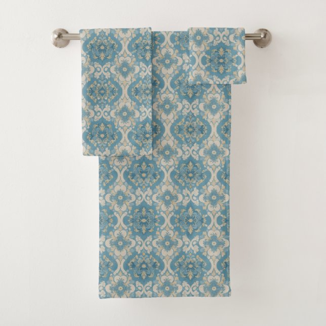 Viktorianisches Vintages Design Blau Badhandtuch Set (Insitu)