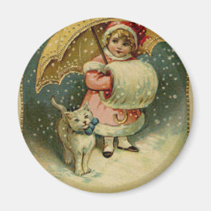 Viktorianisches Vintages Retro Kind und Katze Weih Magnet