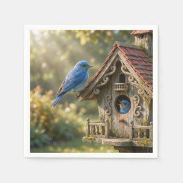 Viktorianisches Vogelhaus mit Blaumeisen Serviette