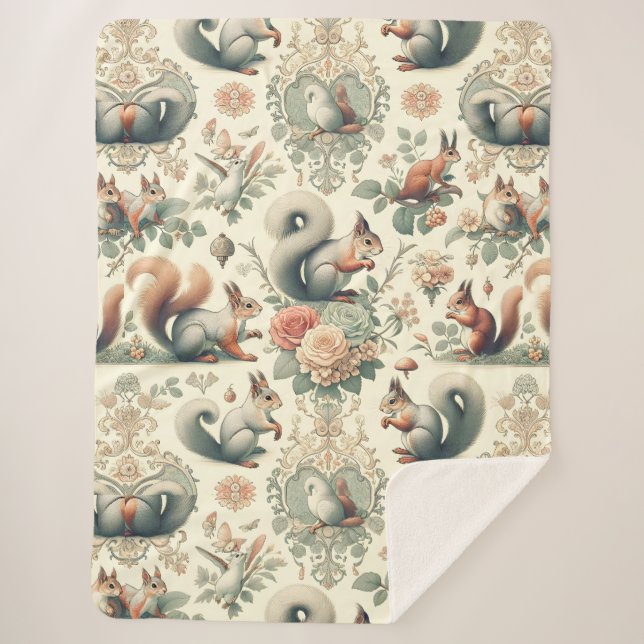 Viktorianisches Wald Eichhörnchen Tapestry Sherpadecke (Vorderseite)