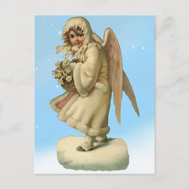 Viktorianisches Weihnachtsangel Girl Feiertagspostkarte (Vorderseite)