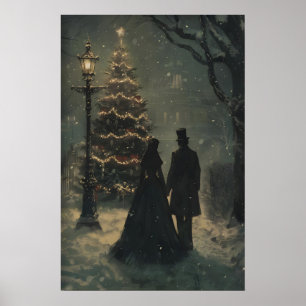 Viktorianisches Weihnachtsbaum-Paar Kunst-Druckvor Poster