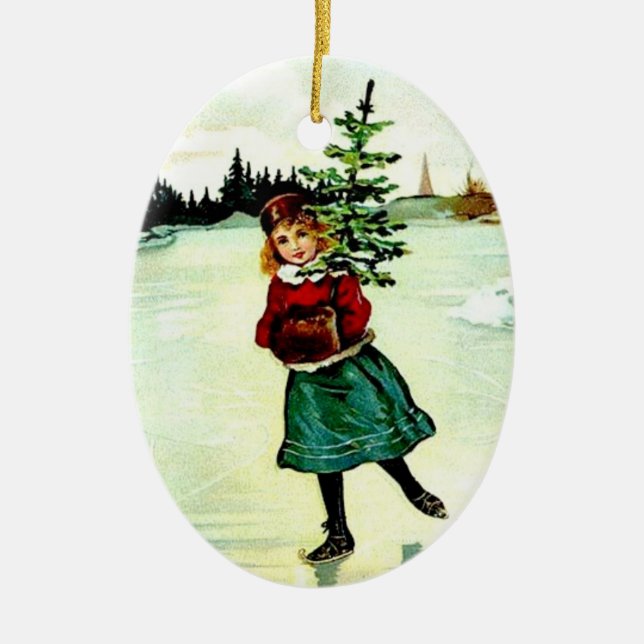 Viktorianisches Weihnachtsbaummädchen Keramik Ornament (Vorne)