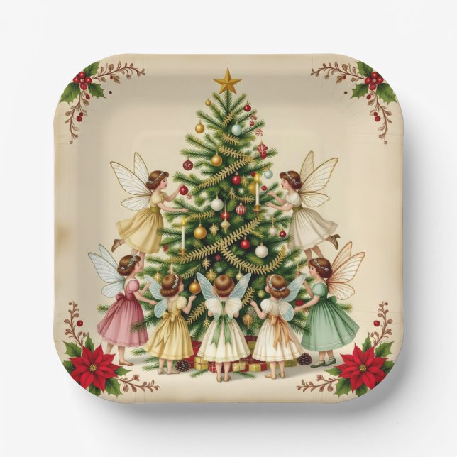 Viktorianisches Weihnachtsfeen-Treffen Pappteller (Vorderseite)