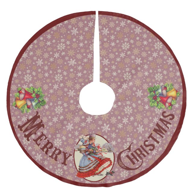 Viktorianisches Weihnachtsgeschäft | Lila Grenze Polyester Weihnachtsbaumdecke (Vorderseite)