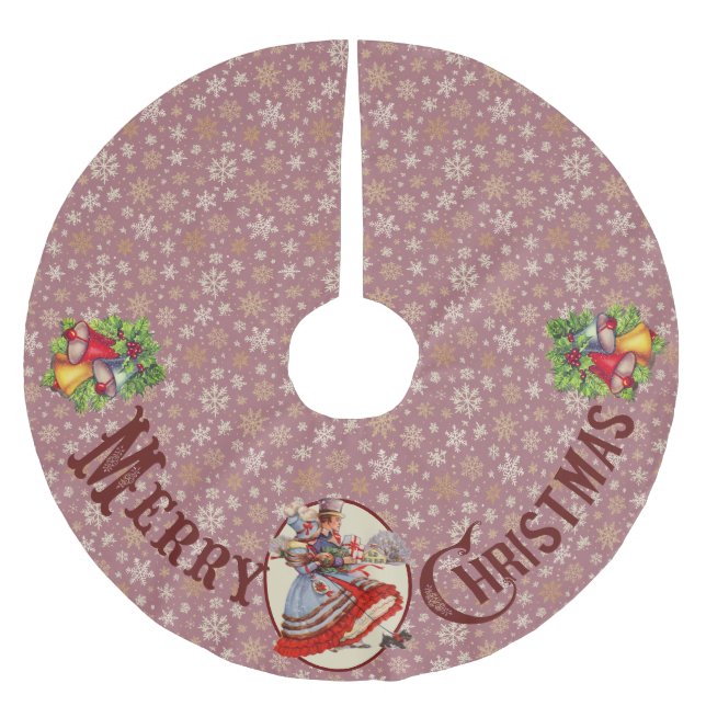 Viktorianisches Weihnachtsgeschäft | Lila Polyester Weihnachtsbaumdecke (Vorderseite)