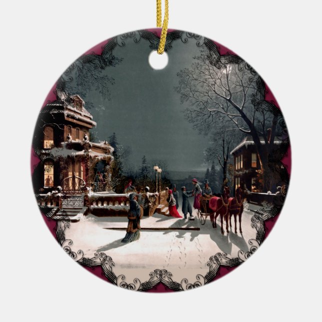 Viktorianisches Weihnachtsgeschenk Party Keramik Ornament (Vorne)
