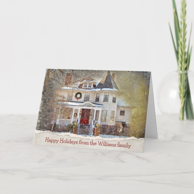 Viktorianisches Weihnachtshaus mit Familienname Karte (Vorderseite)