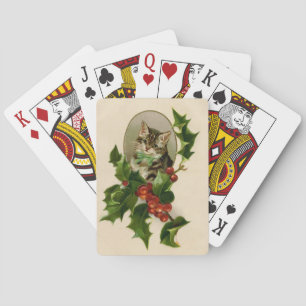 Viktorianisches Weihnachtskitten in Holly Antik Ta Spielkarten