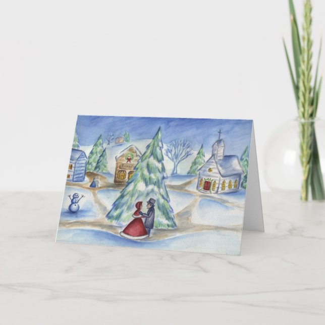 Viktorianisches Weihnachtspaar Feiertagskarte (Vorderseite)