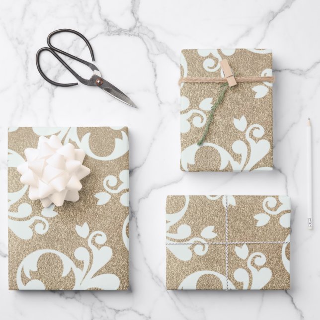 Viktorianisches Weißgold Hochzeitspapier Geschenkpapier Set (Vorderseite)