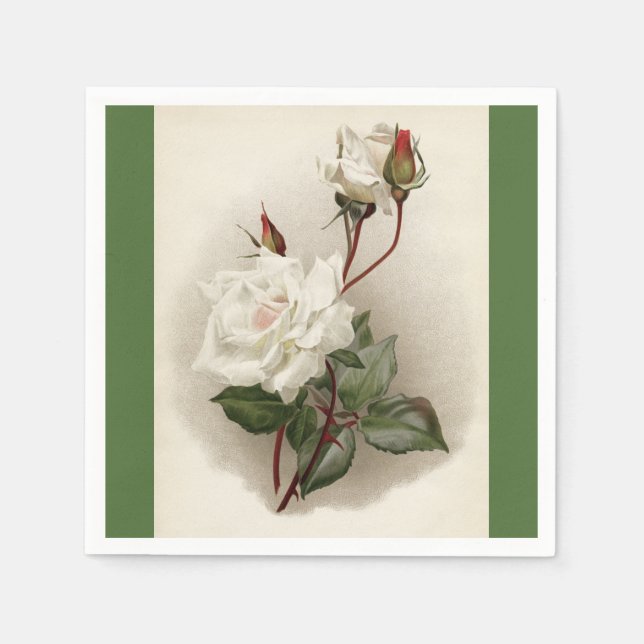 Viktorianisches Weißrosen-Grünbuch Napoleon Serviette (Vorderseite)