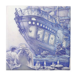 Viktorianisches Zeitalter Fantasy Sea Tiles Blau u Fliese
