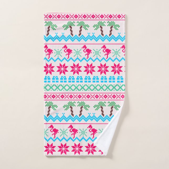 Vilain Flamant rose tropical de Noël (Serviette à main)