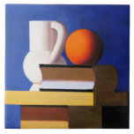 Vilhelm Lundstrom's Modern Painting, Fliese<br><div class="desc">Arrangement with White Jug,  Orange and Book,  modern artwork by Vilhelm Lundstrom.</div>