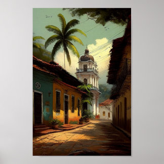 Villa coloniale du Brésil, Palm Tree Poster d'Art 