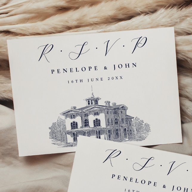Villa dei Cedri RSVP Karte (Elegant Italian Villa Illustration Wedding RSVP Card)