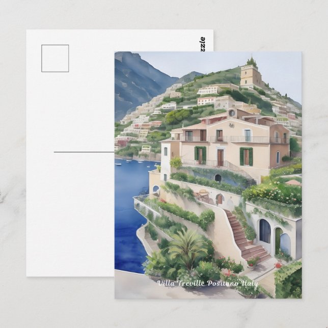 Villa Treville Positano Italien Exklusive Kunst Postkarte (Vorne/Hinten)