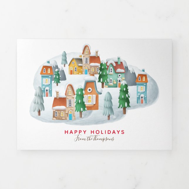 Village 5 Foto Year Review Christmas Newsletter Dreifach Gefaltete Urlaubskarte (Cover)
