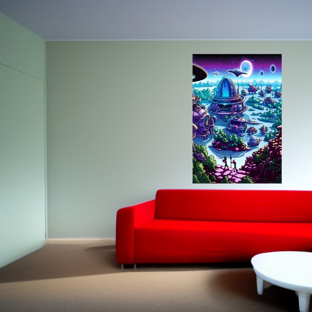 Village Alien sur la planète alien | AI Art Poster (Créateur téléchargé)