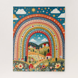 Village arc-en-ciel en art populaire Puzzle