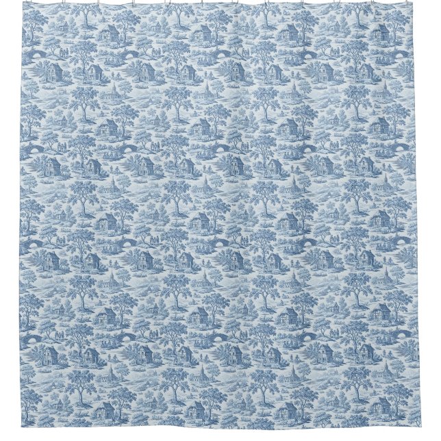 Village Blue Toile Duschvorhang (Vorderseite)