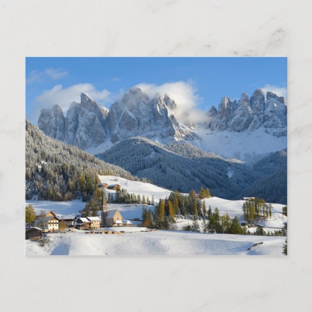 Village de Dolomites en hiver carte postale (Devant)