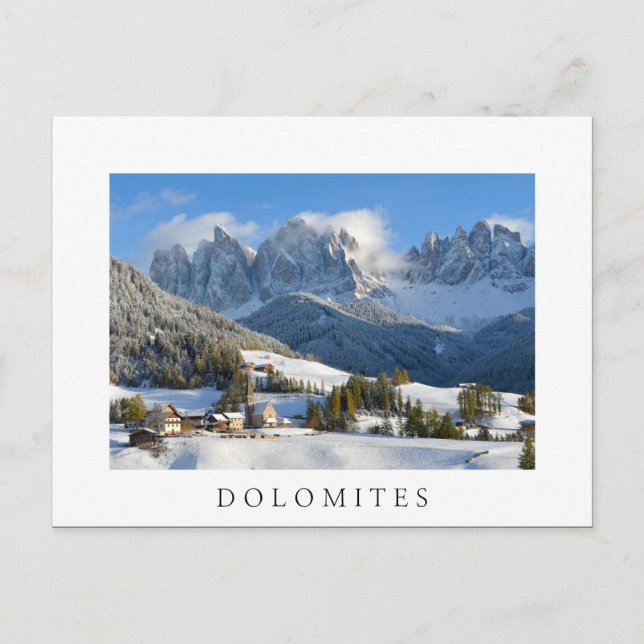 Village des Dolomites en hiver carte postale texte (Devant)