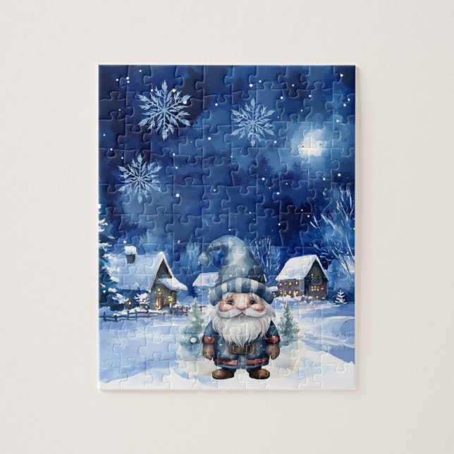 Village d'hiver et Gnome Jigsaw Puzzle (Vertical)