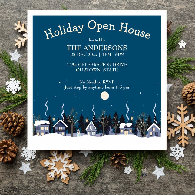 Village d'hiver vacances maison ouverte invitation (Winter village holiday open house party editable template invitation digital download)