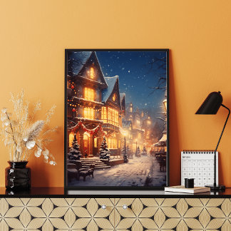 Village d'hiver vintage : Poster Carré de la ville
