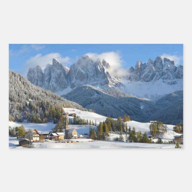 Village Dolomites en hiver autocollant rectangulai (Devant)