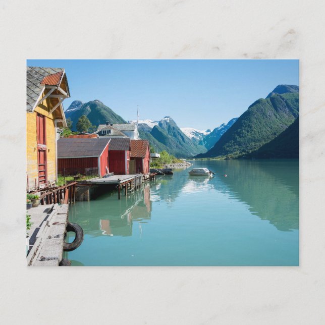 Village du Fjæ et fjord en Norvège carte postale (Devant)