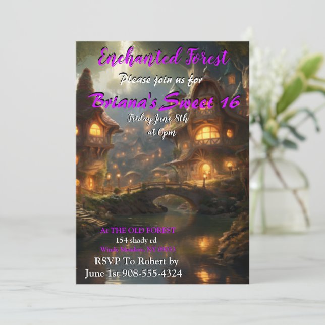 Village forestier enchanté Sweet 16 Invitations (Debout devant)