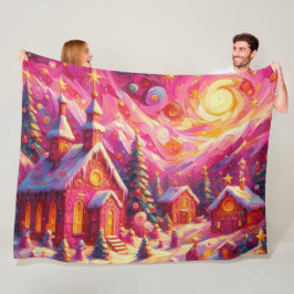 Village Hot Pink House Weihnachtsmotifs Urlaub Fleecedecke