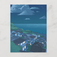 Village Meer blauer Nachthimmel Anime