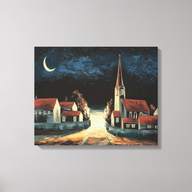 Village serein sous toile de lune de croissant Imp (Recto)