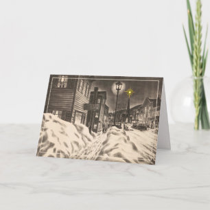 Village Street sur une nuit d'hiver avec carte éto