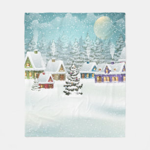 Village Winterlandschaft mit schneebedeckten Häus Fleecedecke