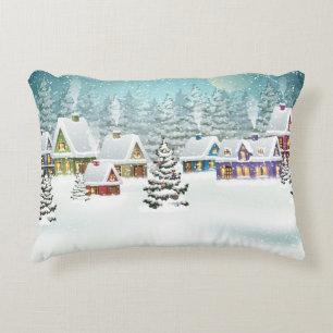 Village Winterlandschaft mit schneebedeckten Häuse Dekokissen