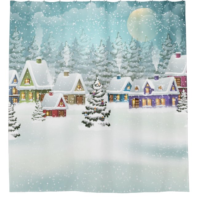 Village Winterlandschaft mit schneebedeckten Häuse Duschvorhang (Vorderseite)