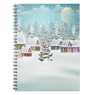 Village Winterlandschaft mit schneebedeckten Häuse Notizblock