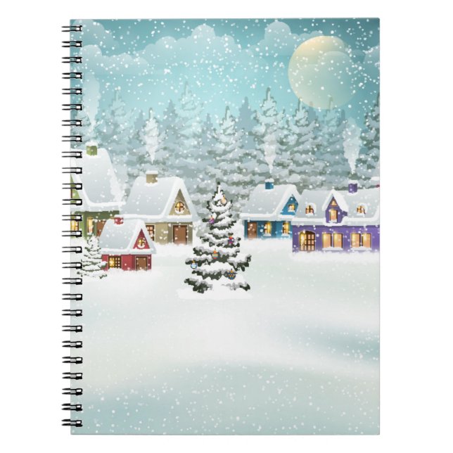 Village Winterlandschaft mit schneebedeckten Häuse Notizblock (Vorderseite)
