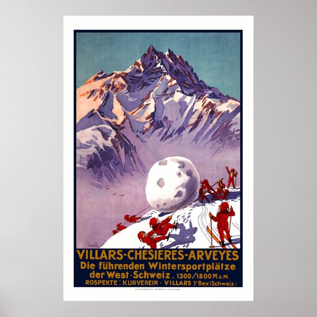 Villars, Schweiz, Vintage Travel Poster (Vorne)
