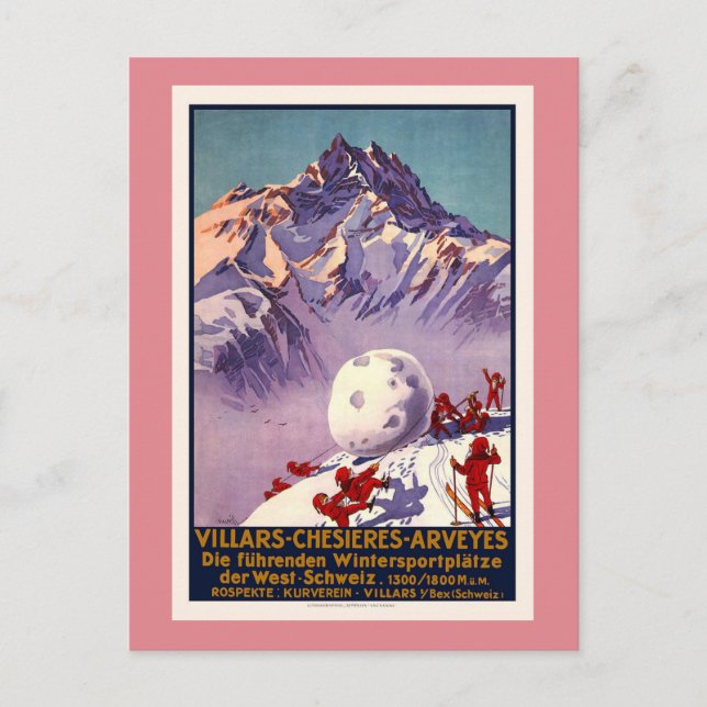 Villars, Schweiz, Vintage Travel Poster Postkarte (Vorderseite)